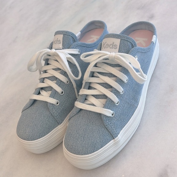 Keds Light Blue Denim Triple Kick Mule Slip On Women's Size 6 Sneaker Platform - Picture 5 of 12